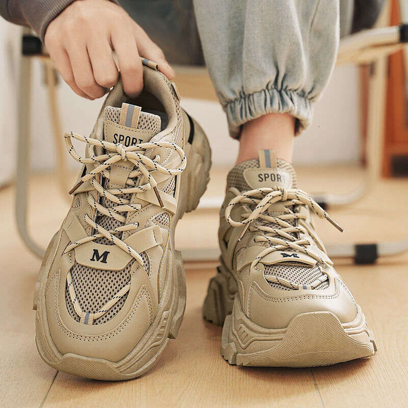 Internet Celebrity Hot-Selling Men's Winter Youth Mesh Sports Running Boys Trendy Brand Black Warrior Dad Shoes Height Increasing