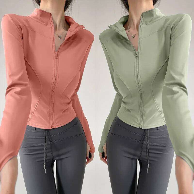 Sun Quick Drying Sports Coat Tight Top Yoga Long Sleeve Zipper Running Fitness Women's S-3XL 26Y0209