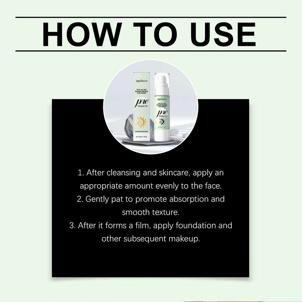 Zephoco Protective Refreshing Primer Daily Face Base Makeup Smooth Application Non-Cakey Oily Combination Skin