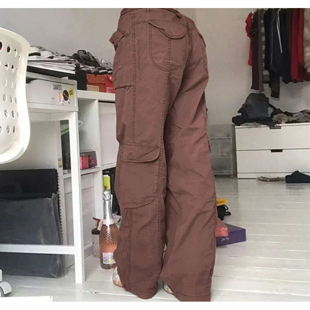 Women Summer Style Fashion Versatile Y2K Pockets Cargo Pants Straight Harajuku Vintage Low Waist Wed Leg Trousers 0820 H260209