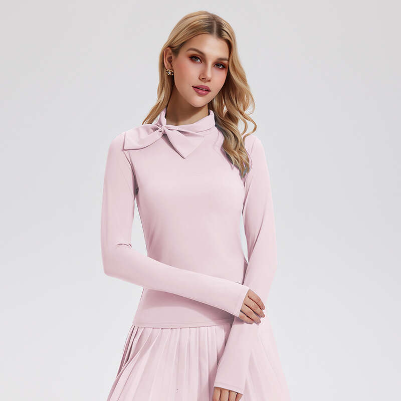2026 Old Money Style Quick-Dry Sports Top For Women, High Collar Bowknot Fitness Wear, Outdoor Yoga Long Sleeve Shirt WKERSIY