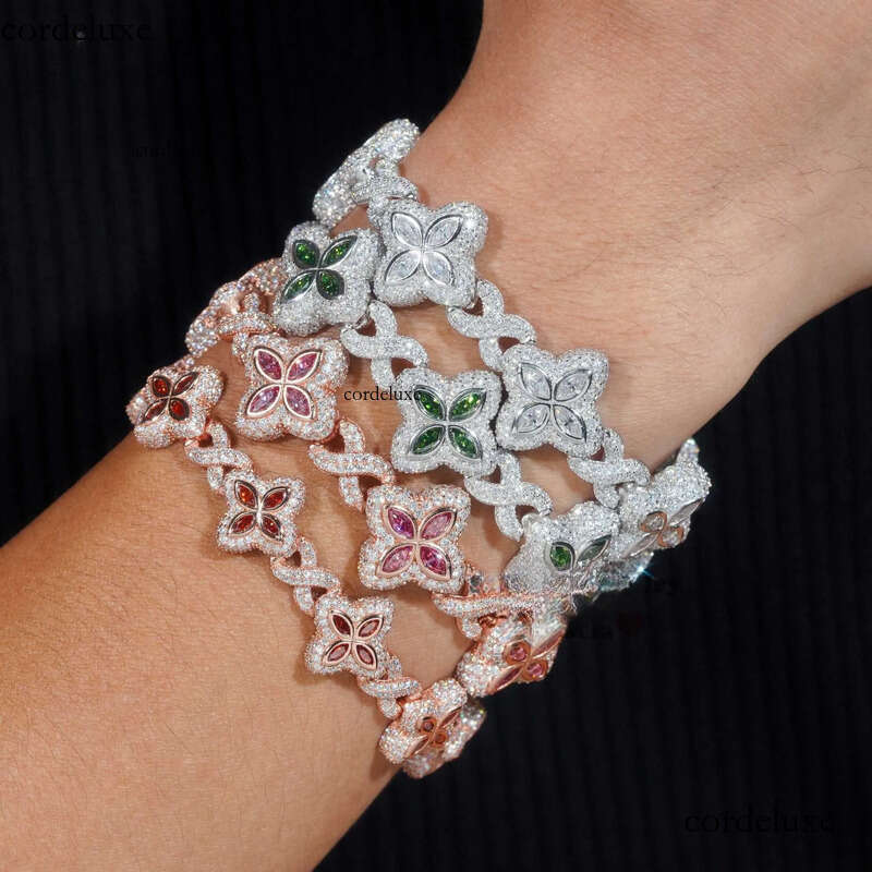 Shining 2024 new arrivals fashion jewelry sterling sier vvs moissanite dia four leaf clover tennis bracelet 22