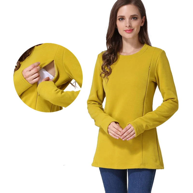 Maternity Clothes Winter Fleece Breastfeeding Hoodie Casual Pregnant Women Sweatshirt Postpartum Lactation T Shirts Nursing Tops 260124
