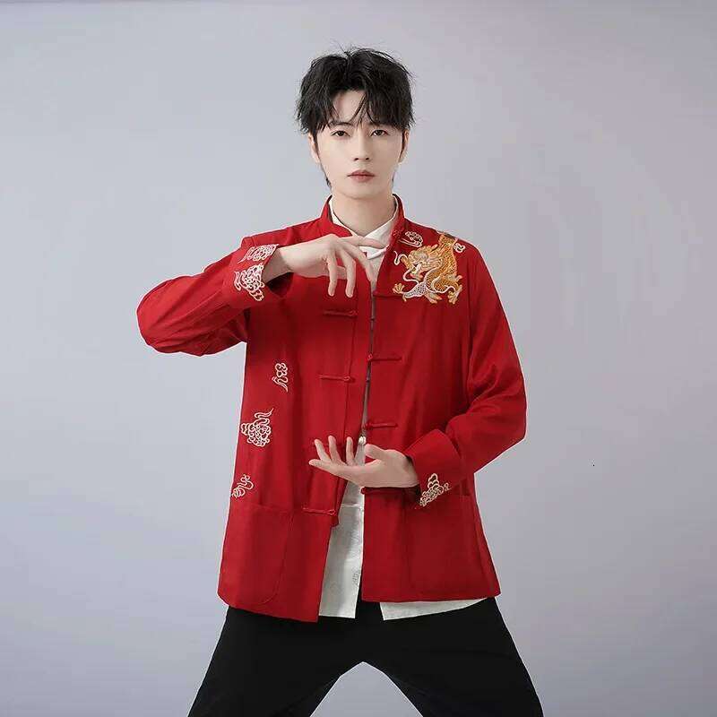 Mardi Hefxessdr Embroider Dragon Tang Clothes Man Chinese Tradition Top Costume Men Kung Fu Shirt Hanfu Uniform Big Size Xl Jackets