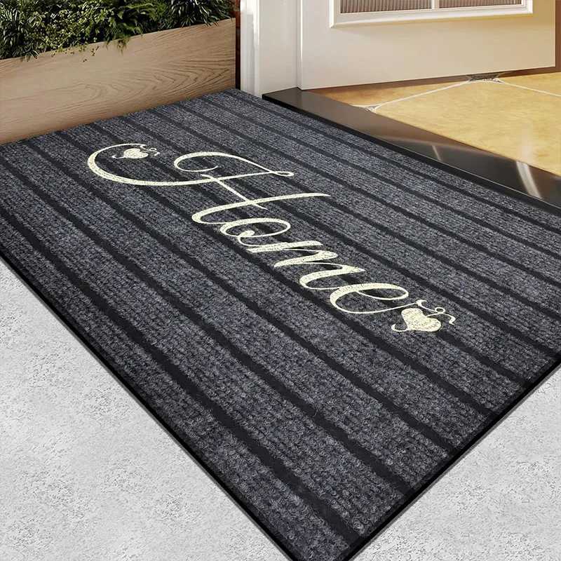 1pc flocking solid color seven stripe foot mat door mat entrance mat shower room absorbent small carpet gentle machine wash S260207