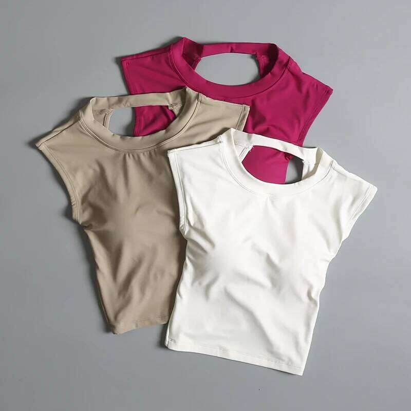 Sexy Short less Fixed Chest Pad Sports T-shirt Vest Women's Tight Fitting Quick Drying Slimming Yoga Suit Top Clothing 26Y0208