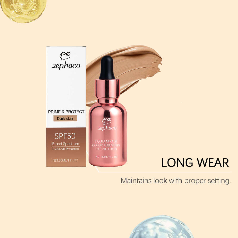 zephoco Dark Skin Tone Protective Color-Changing Lightweight Moisturizing Natural Fit Clear Concealer Foundation