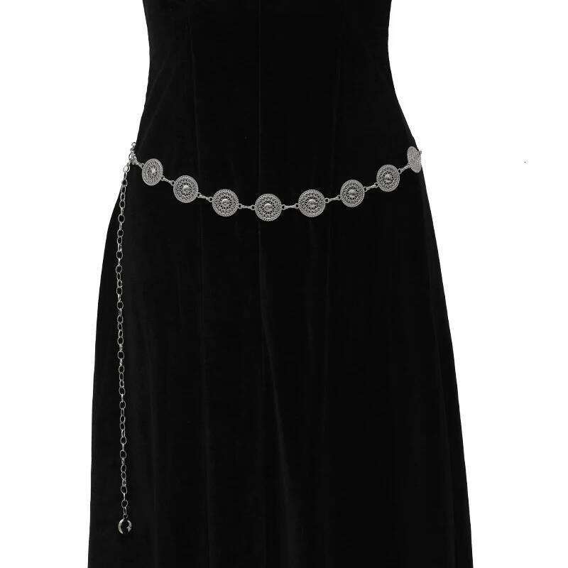 Gold Adjustable Buckle Long Waist Belt Dress Body Chain Fashion For Women Vintage Openwork Metal X260209