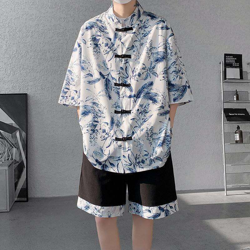 Short-Sleeved Summer Chinese-Style Plus-Size Men's Clothing Set, Including Half-Sleeve T-Shirt And Shorts, A Complete Outfit