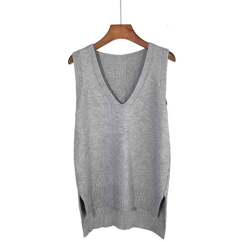 2024 Womens VNe Knitted Vest Faion Split Loose MidLength Sweater Trendy Open Bal Top for Spring Season 260130