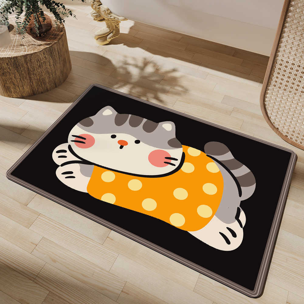 Cartoon kitten bathroom mat soft bedroom bedside rug long strip mat for bathroom diatomite entryway mat S260207