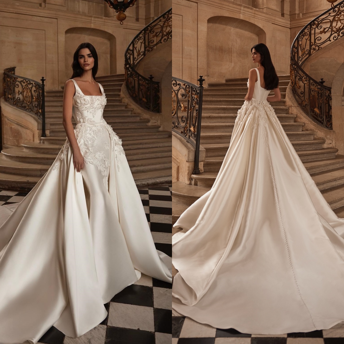 Simple 3D Flowers Wedding Dresses Pearls Spaghetti Straps Mermaid Bridal Gowns Detachable Train Sleeveless Customized Vestidos De Novia Plus Size