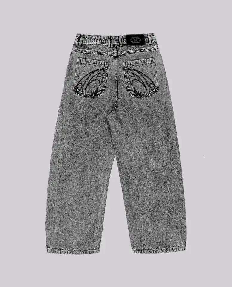90s Retro Street Embroidery Male R&B Solid Color Loose Straight Pants Female Y2K Harajuku Hip Hop Punk Style Men Jeans