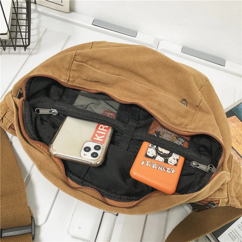 Fashion Trend Waist Bags Unisex Canvas Chest packs Phone Pack Street Hip hop Belt Bags Large capacity Ladies Crossbody Chest Bag 260130
