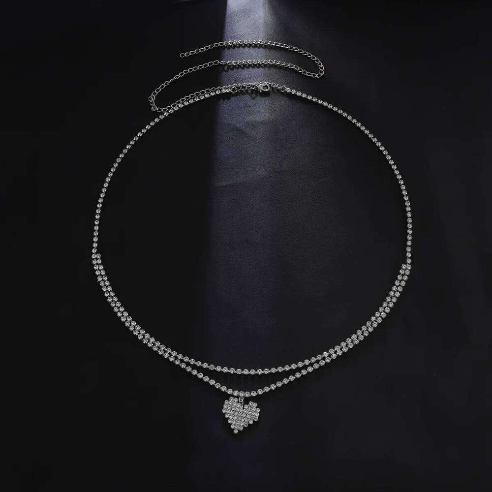 Fashionable Heart-shaped Sexy Style Double-deck Rhinestone Waist Street Photography Women's Body Chain Jewelry X260209