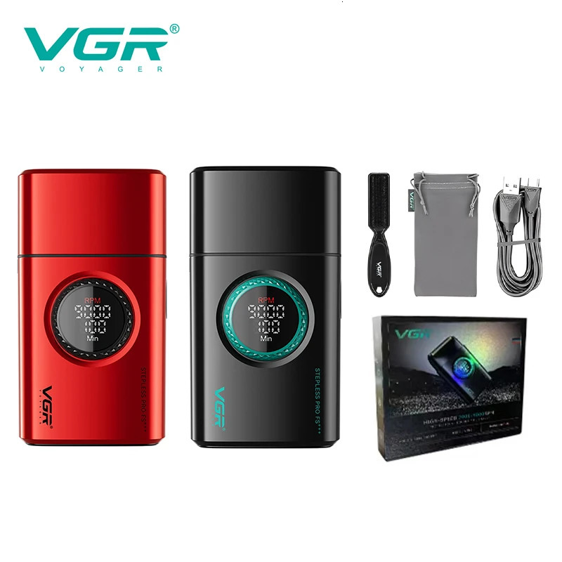 VGR high-end mens shaver alloy reciprocating three blade shaver LED intelligent digital display 9000 speed hair trimmer V-378 260126