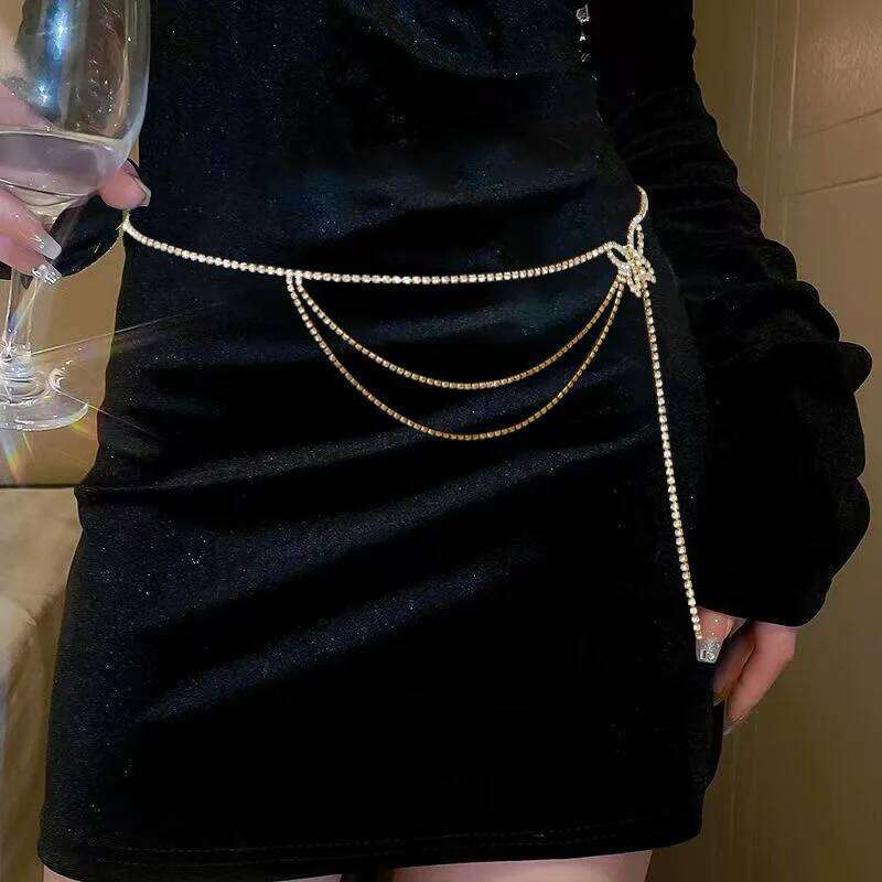 Fashionable Multi-layer Minimalist Butterfly Rhinestone Waist Women's Body Chain Jewelry X260209