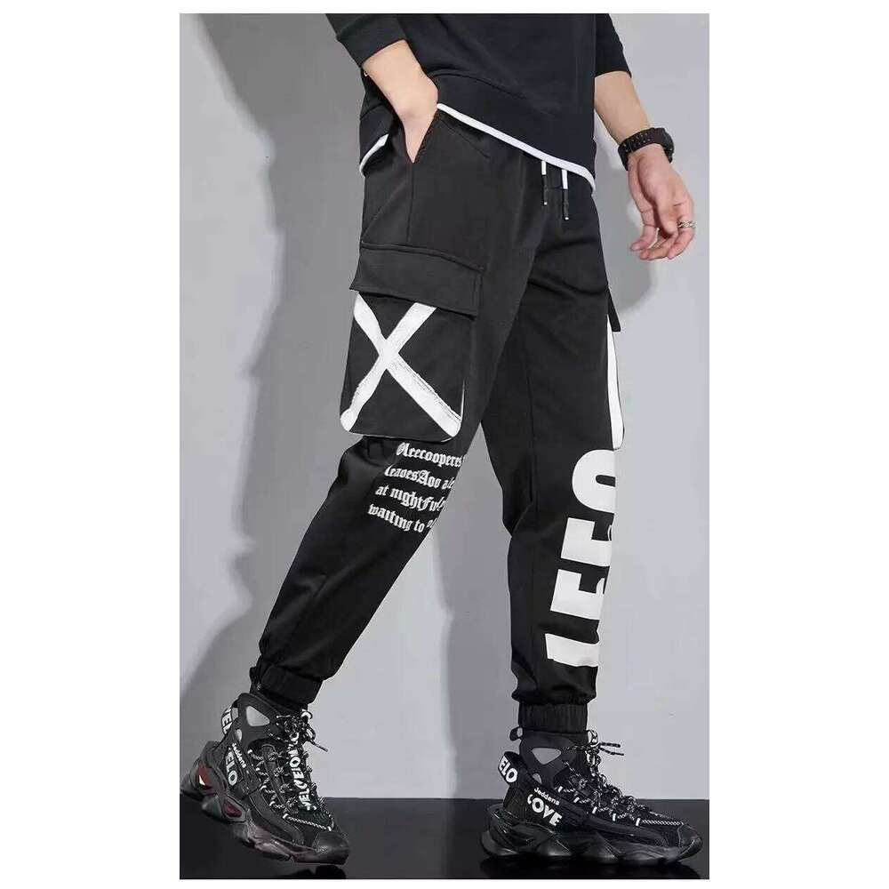 Classic Streetwear Casual Men Ribbons Harem Jogging Male Slim Fit Spring Cargo Pants Multi-Pockets Women Trouser