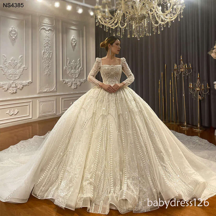 sy Square Collar Long Train Wedding Dress