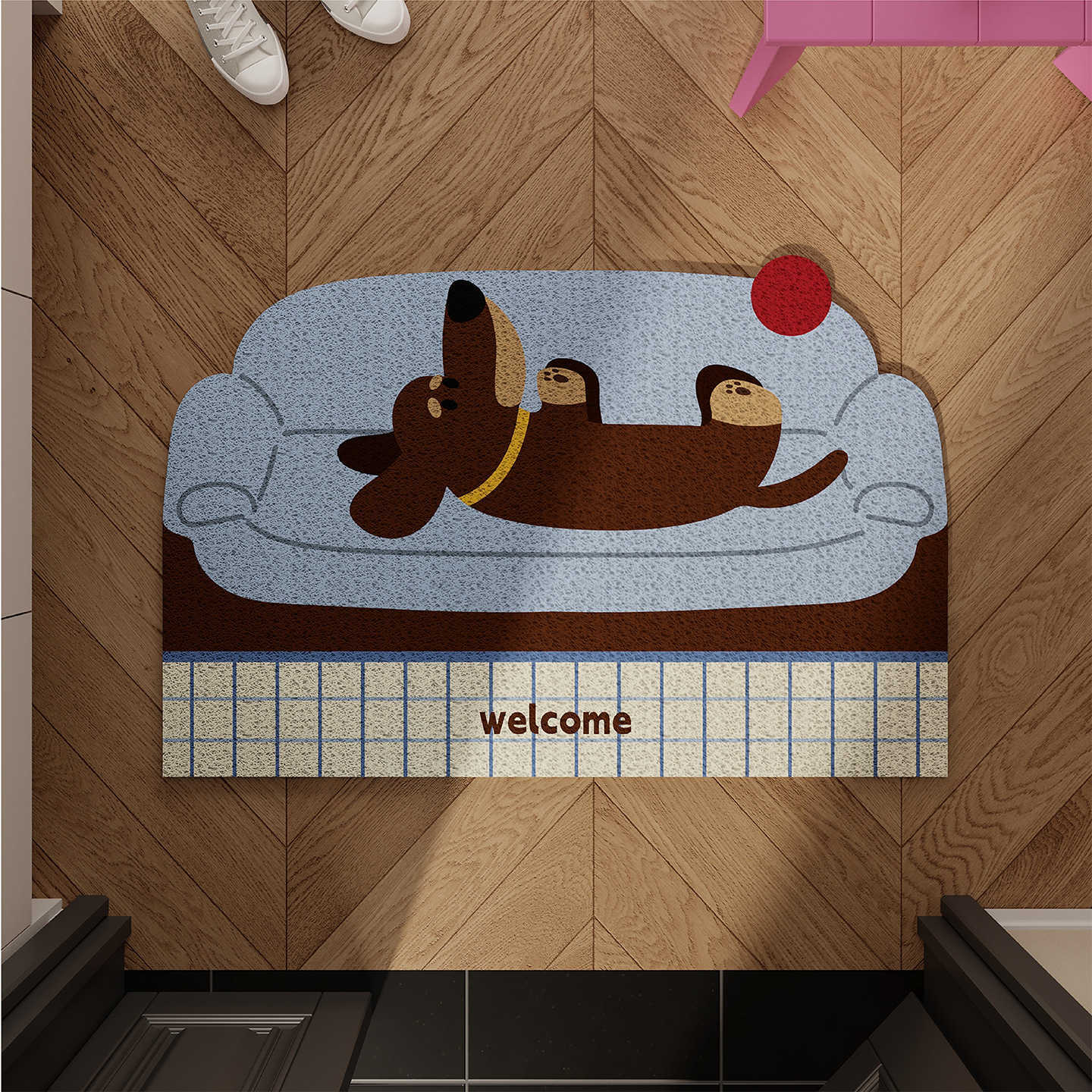 Vintage-style dachshund dog entrance door mat home use dirt-resistant dust-absorbing can be cut to size non-slip foyer mat S260207