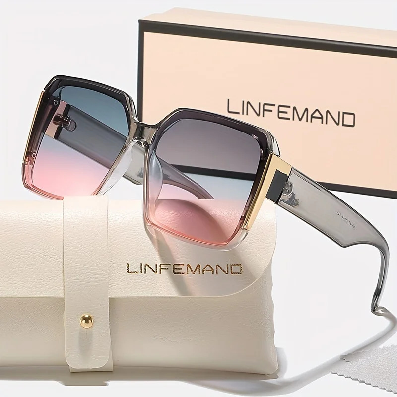 LINFEMAND Fashion Large Frame Decoration Glasses for Women UV400 Sunglasses Set Summer Dance Party Holiday Gift 260206