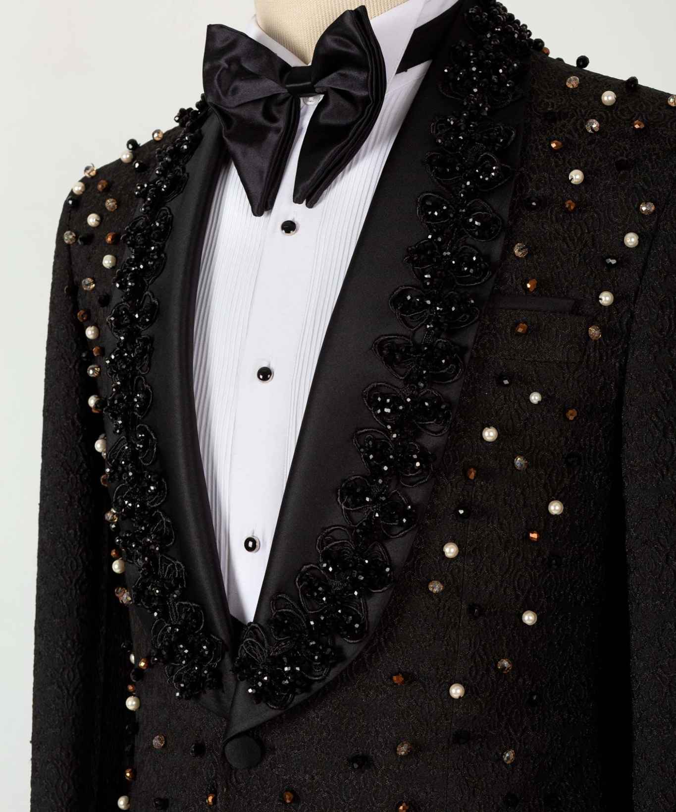 Luxury Diamond Beaded 2 Pieces Men Suits Shawl Lapel Customized Velvet Wedding Groom Dinner Slim Fit Party Male Prom Blazers