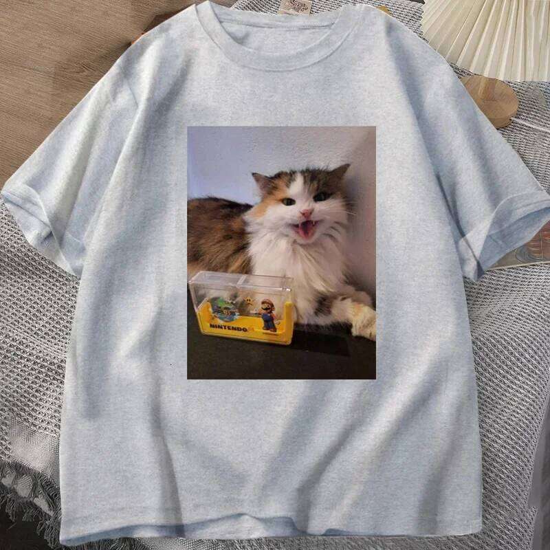 Cute Cat Print Women Clothing Summer Fashion Funny Kawaii Casual Oversize Short Sleeve Tops O-Neck T-shirts Unisex X260209