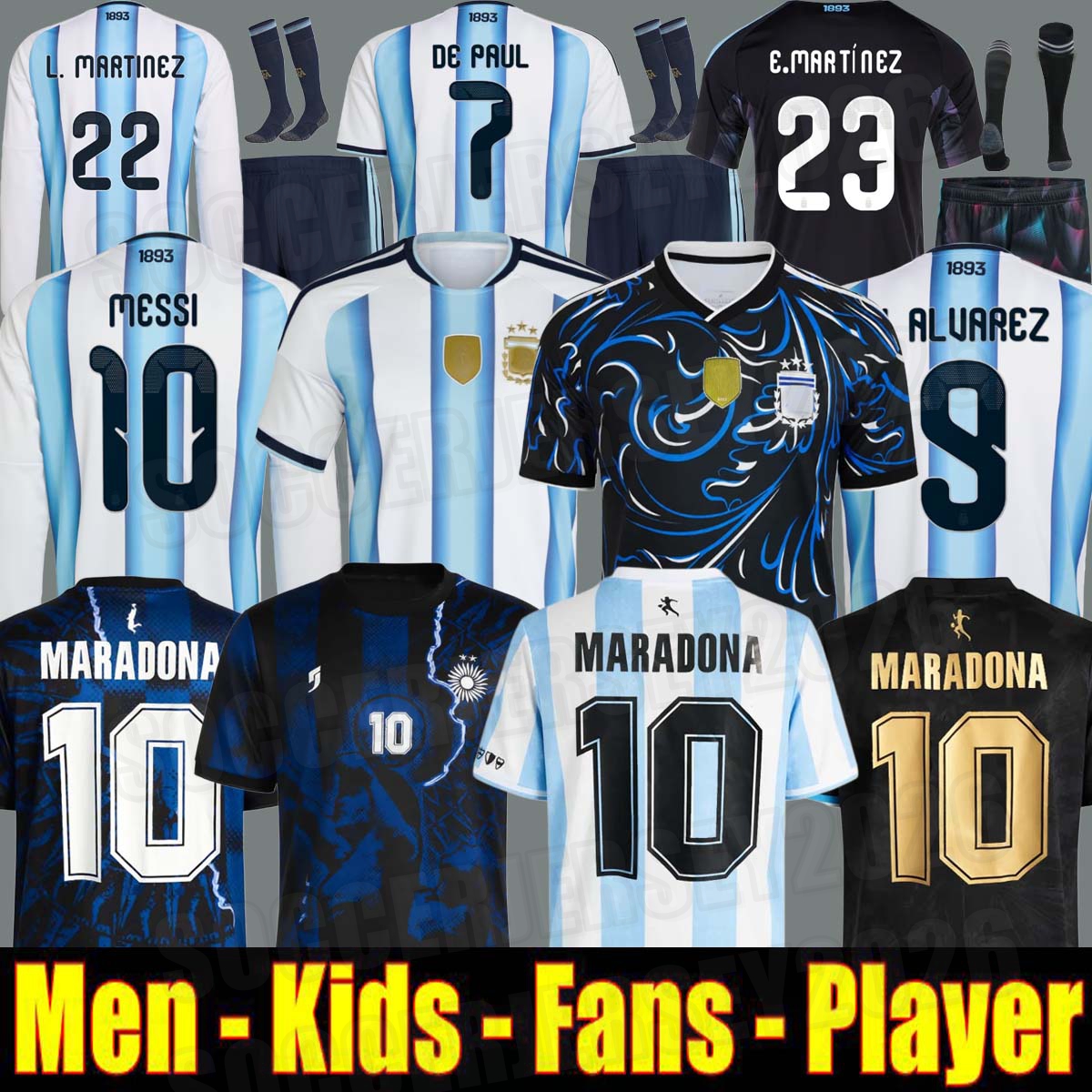 ArgentinaS 3 Star soccer Jerseys 25 26 Fans Player MARADONA DI MARIA J. ALVAREZ FC Men Kids football shirt MESSIS Jersey DE PAUL Garnacho 2026 long sleeves Comma Jersey