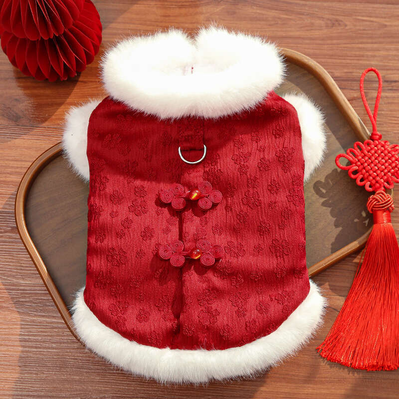New Year Chinese Style Lion Dance Green Dragon Tassel Thickened Pet Dog Cat Clothes Accessories Winter Wear Bichon Golden Gradient