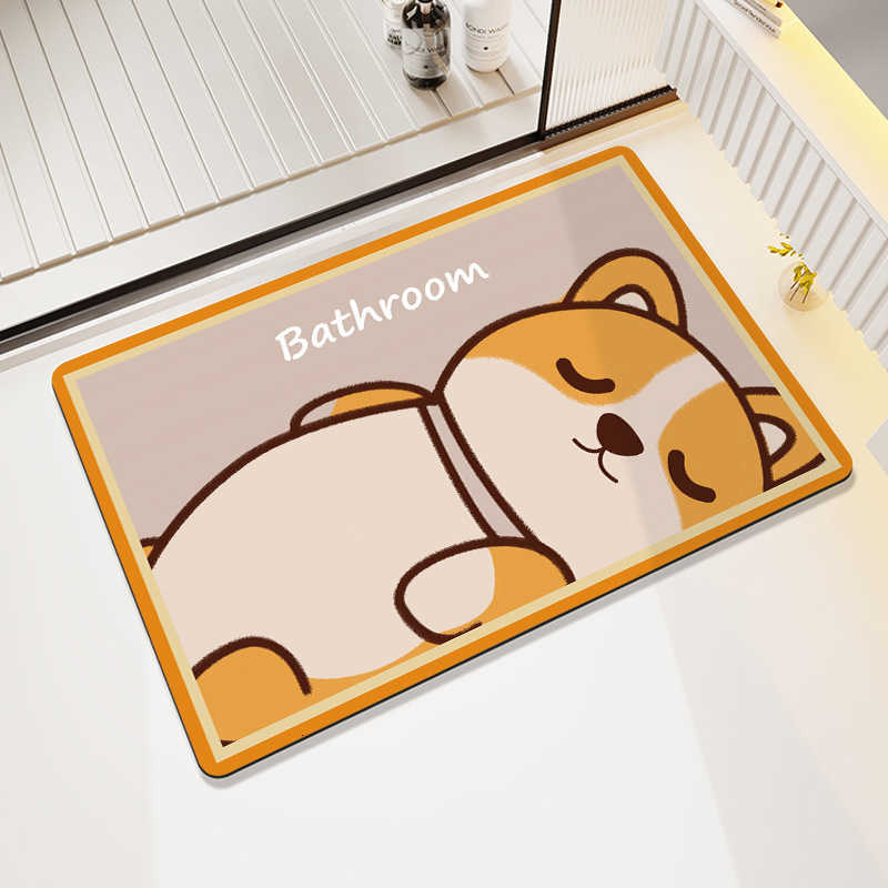 Panda cartoon bathroom absorbent diatomite floor mat for entryway natural rubber non-slip dirt-resistant dust-absorbing S260207