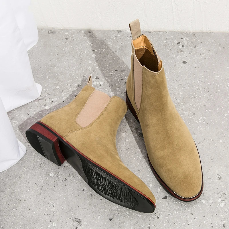 Retro Classical Chelsea Boots Mens Cow Suede Genuine Leather Men Fashion Ankle Boot Man Casual Short HighTop Shoes 260208