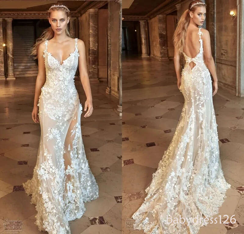 Gorgeous Mermaid Dresses Sexy Sheer See-through Backless Bridal Gowns Full Floral Lace Wedding Dress Vestidos De Noiva