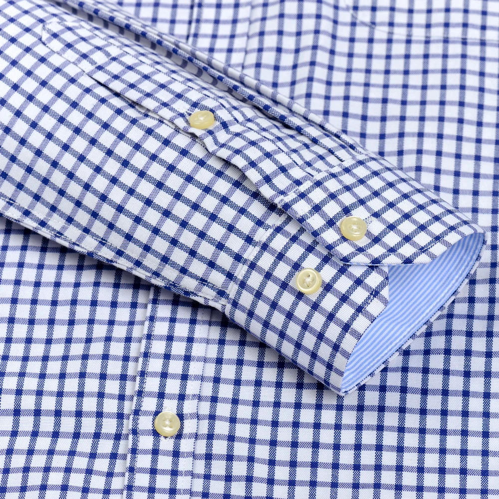 Mens Long Sleeve Oxford Plaid Striped Work Casual Shirt with Pocket Spring Autumn Cotton Blend Regular-fit Button-down Shirts 260208