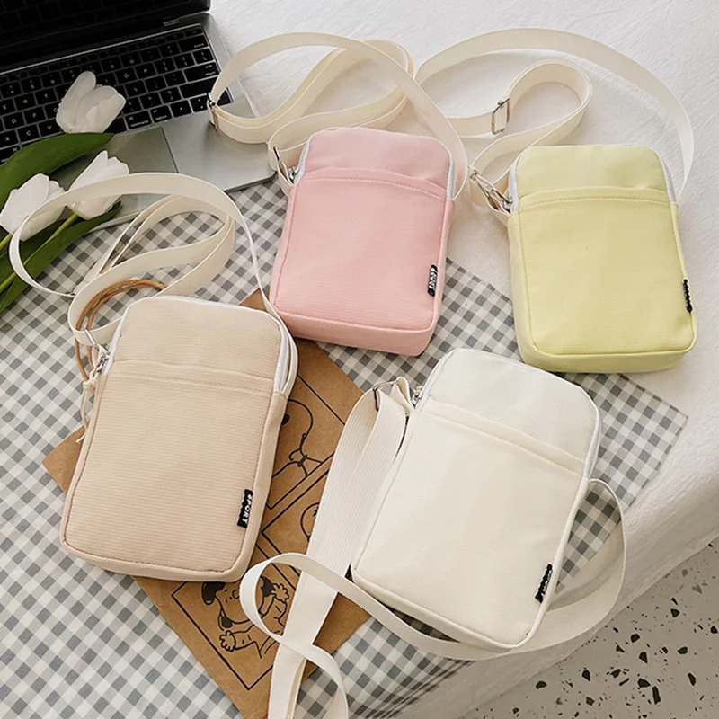 Fashionable Mini Phone Pouch Square Vertical Tote Bag Simple Shoulder Portable Lightweight Canvas Coin Crossbody 260208