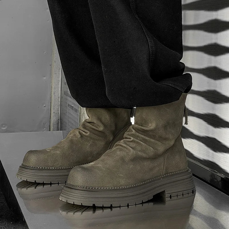 men fashion punk hip hop high chelsea boots cow suede leather shoes cowboy platform boot spring autumn handsome motorcycle botas 260208