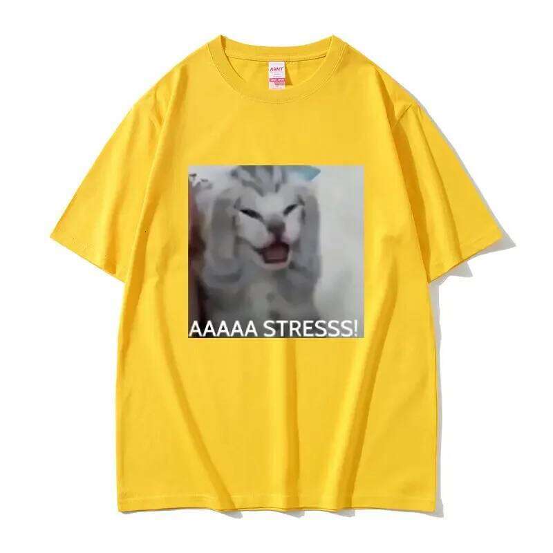 Cute Funny Stressed Cat Meme Tshirt Summer Men Casual Loose Oversized T-shirts Women's Short Sleeve T Shirts X260209