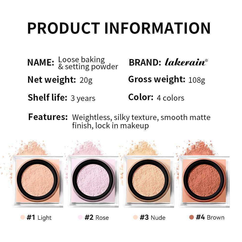 6.5g Loose Baking and Powder, Smooth Matte Finish, Blurring Effect, Even Skin Tone, Long-lasting Makeup Setting 4 Colors 26L0209