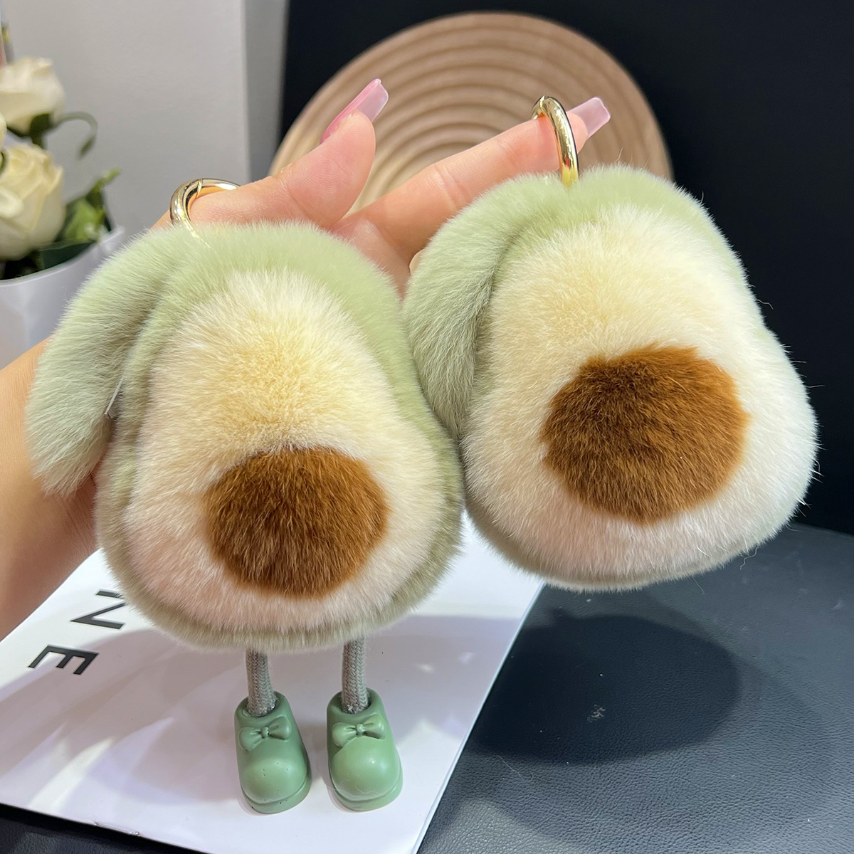 Cute Rabbit Fur Avocado Car Keychain Pendant Ins Internet Celebrity Plush Doll Backpack Decoration Gift