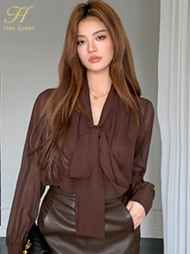 Womens Blouse Vintage Bow Elegant Loose Women Business Shirts Work Casual Tops Chiffon Blouse Arrival Shirt 260122
