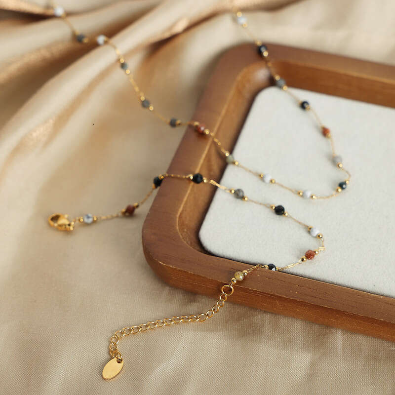 Minimalist Bohemian Beaded Necklace & Bracelet Set: Fashion Niche Personality Versatile Geometric Mix and Match Natural Stone Design Titanium Steel Je