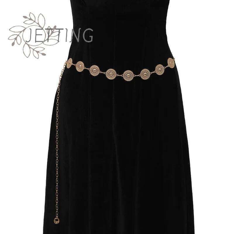 Hot Gold Adjustable Buckle Long Waist Belt Dress Body Chain Fashion For Women Vintage Openwork Metal X260209