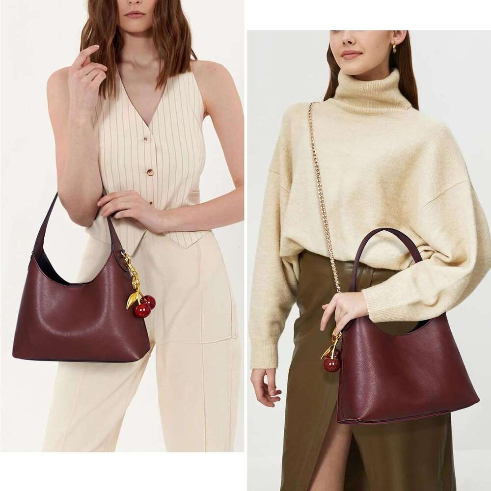 Small Hobo Bags For Women Cherry Shoulder Purse Faux Leather Tote Handbag Trendy Chain Crossbody Bag