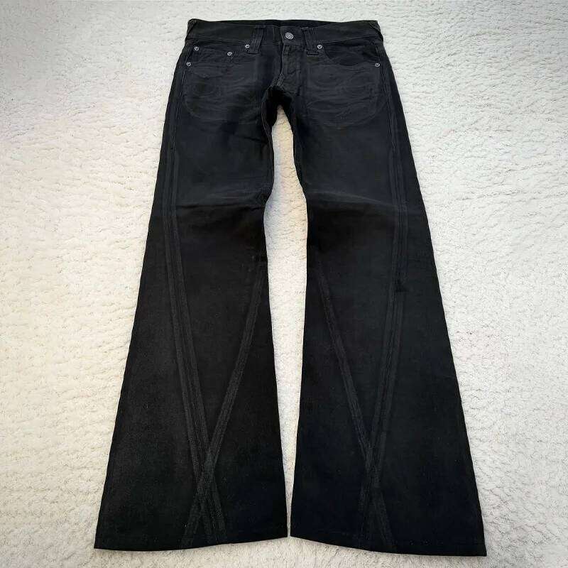 vintage X ray waxing tribal embroidery men's Gothic high street unisex punk slim fit Y2K baggy flared jeans