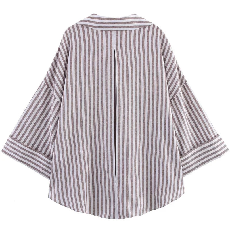 HXAO Womens Shirt Oversized Blouse Summer Shirt Blouse Yellow Pink White Striped Shirt Elegant Large Size Long Sleeve Shirts 260122