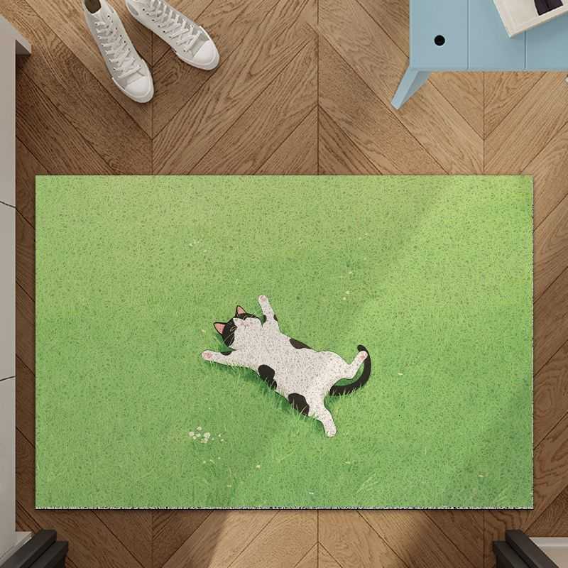 Cute and fresh lawn cat silk loop floor mat for home entrance decoration dirt-resistant easy to clean can be cut to size S260207