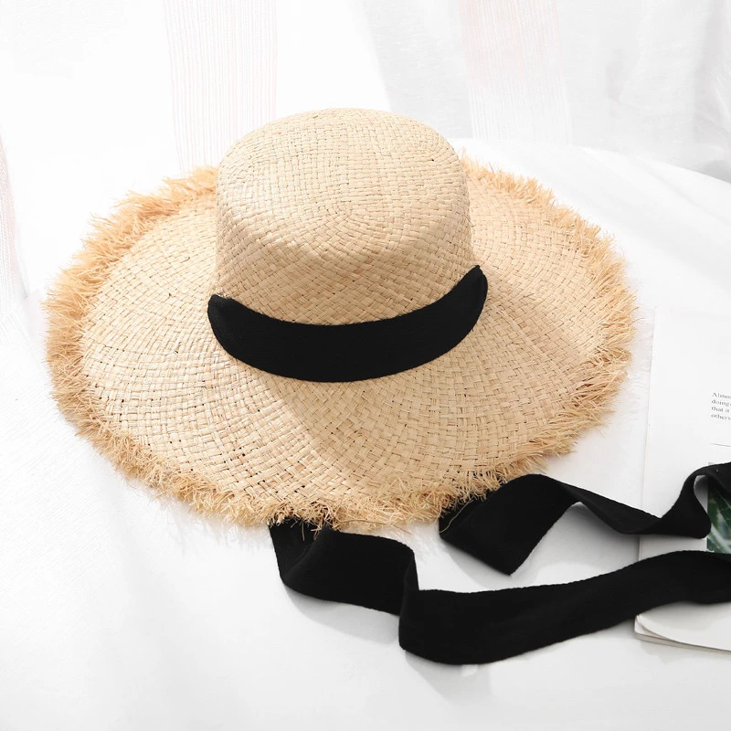Big Brimmed Seaside Sun Hat Summer Sun Protection Beach Vacation Beach Hat Small Fresh Strap Lafite Straw Hat Female Summer 260208