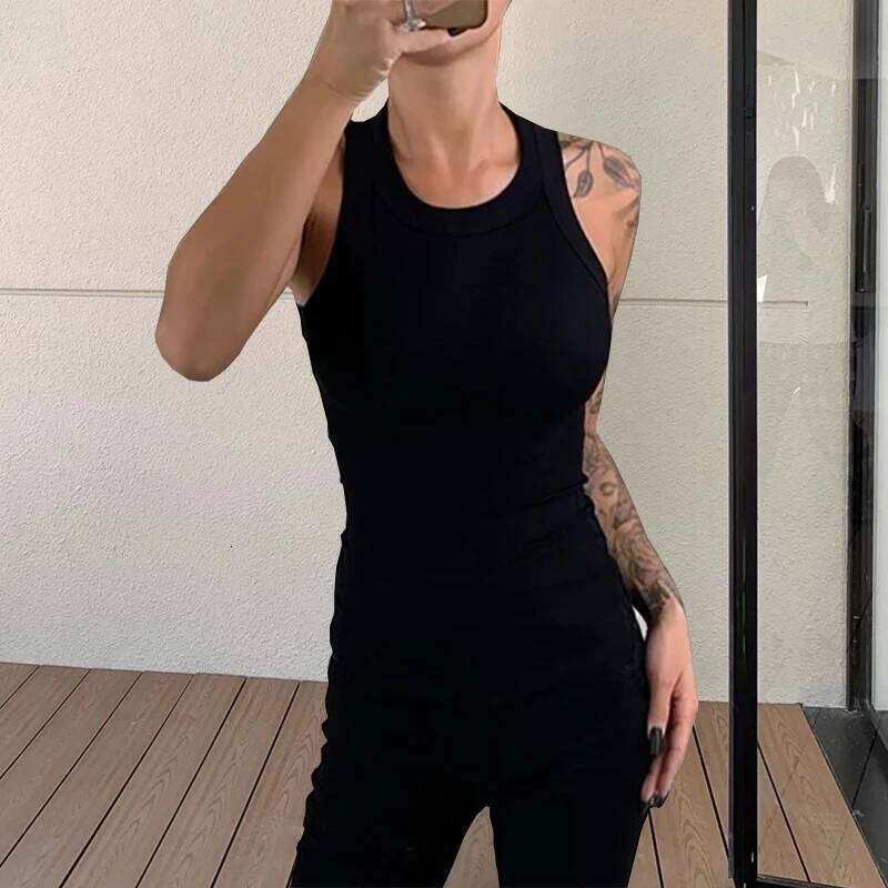 Solid Basic Soft For Women Summer Outfits Tight Sexy Round Neck Tank Knitted Bottom Shirt Sleeveless Top Outerwear 26Y0209
