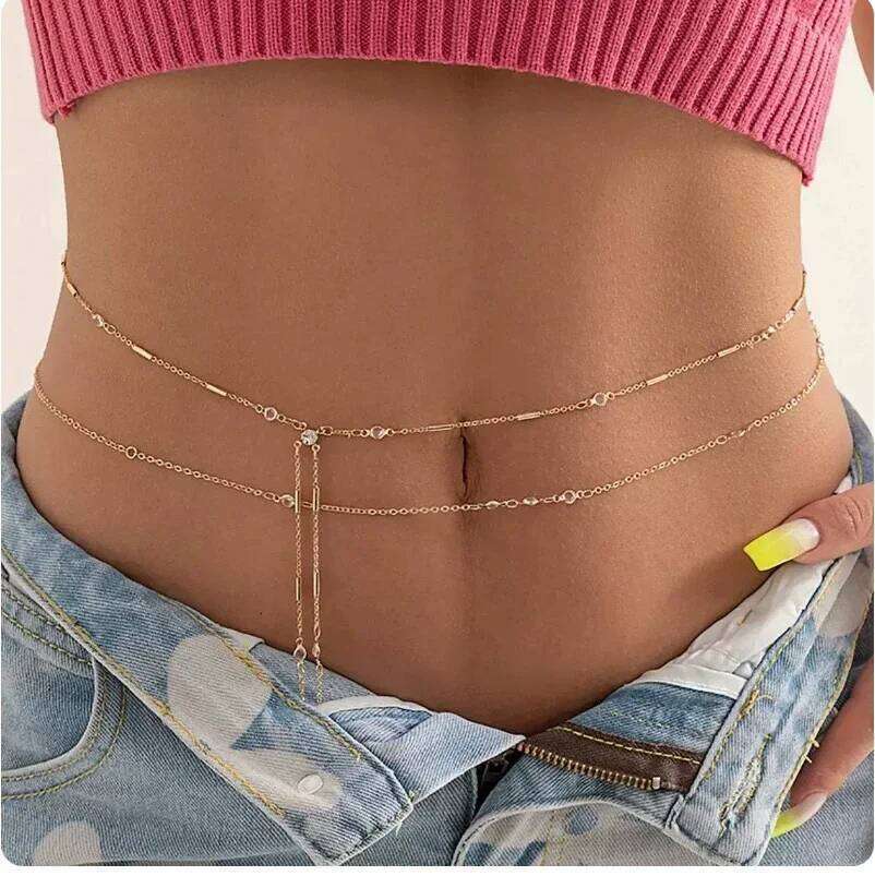Bikini Female Personality Box Crystal Body Fashionable Double-layer Rhinestone Tassel New Waist Chain X260209