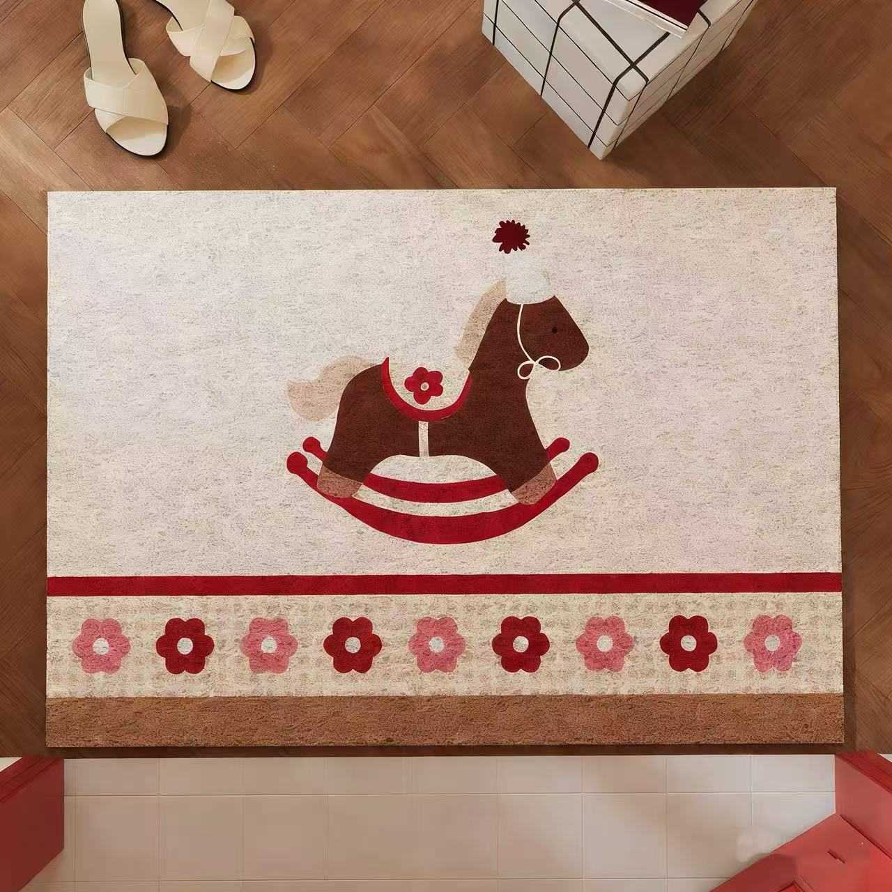 Entrance door mat with silk loops suitable for home use can be cut to size Year of the Horse anti-slip mat dirt-resistant and dirt-trapping foot mat S