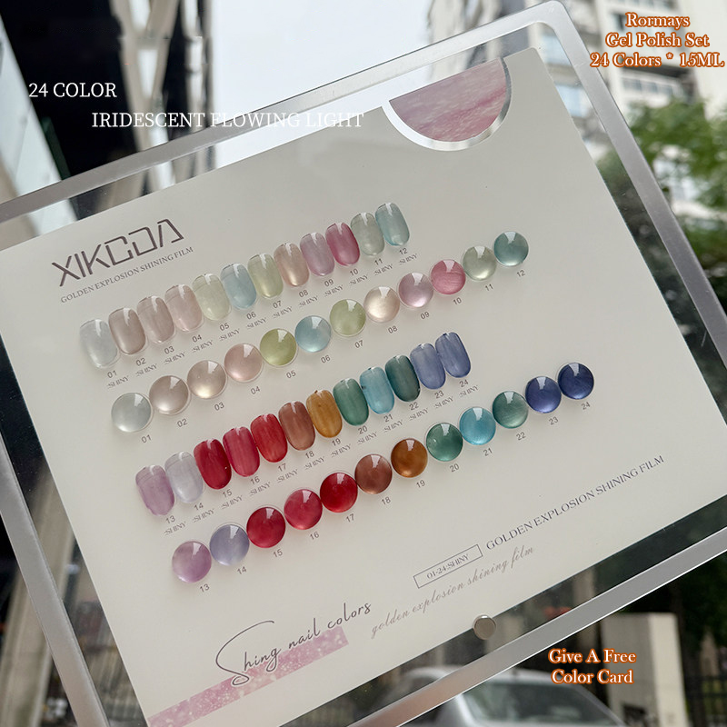 XIKEDA 24 Colors Four Seasons Whitening Gel Nail Polish Set Soak Off Long Lasting Iridescent Flowing Glass Bead Cat Eye Gel for DIY Manicure & Profess